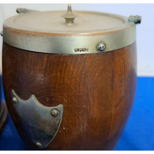 224 - A MIXED SILVERPLATE LOT INCLUDING TWO FITTED KEGS along with coaster/tray in shape of teapot, coiled... 