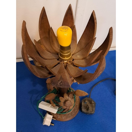 237 - AN UNUSUAL CARVED BANANA-STYLE LAMP along with smaller ring turned lamp; tallest piece 33cm.