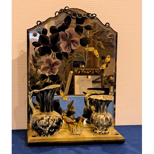 240 - A MIXED LOT TO INCLUDE A PAINTED VANITY MIRROR along with pair of vases and painted/glazed ceramic b... 