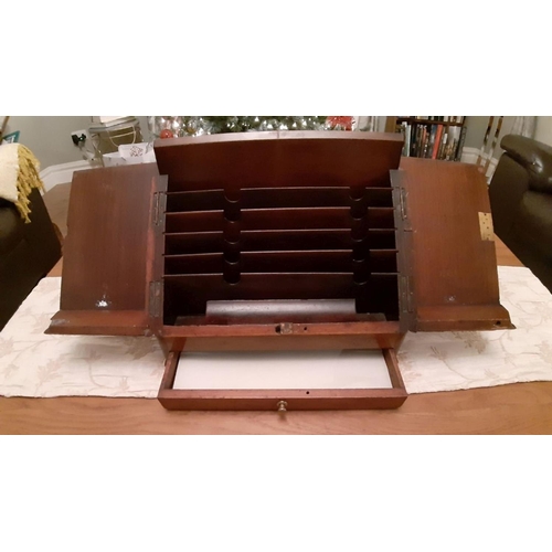 36 - A FINE EDWARDIAN MAHOGANY SLOPE FRONT MAILBOX, two doors opening to fitted interior, lower drawer wi... 