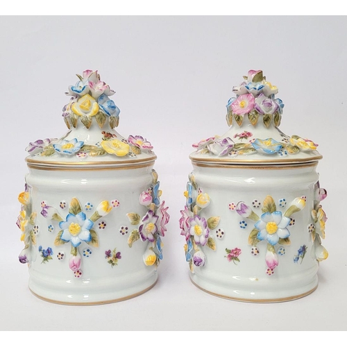 51 - A PAIR OF VINTAGE GERMAN PORCELAIN COVERED POTS, c.1945, hand painted decoration with floral design ... 