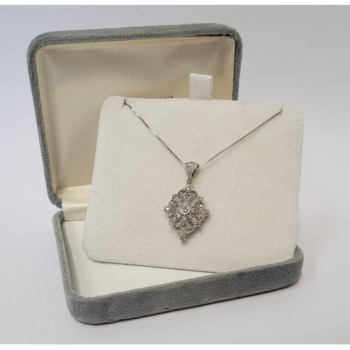 73 - A FANTASTIC 14CT WHITE GOLD FILIGREE WORKED DIAMOND SET PENDANT ON CHAIN, this piece is really speci... 