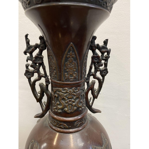 74 - A FINE JAPANESE BRONZE VASE, late 19th Century, baluster form, finely cast with relief design to bod... 