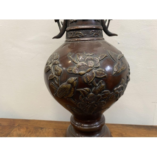 74 - A FINE JAPANESE BRONZE VASE, late 19th Century, baluster form, finely cast with relief design to bod... 