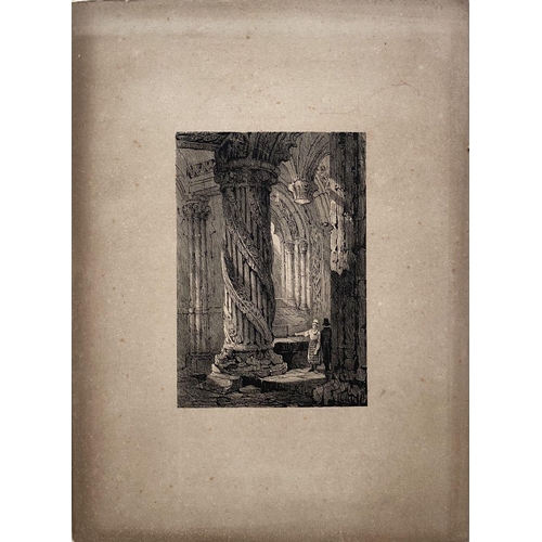 86 - SAMUEL PROUT (British, 1783–1852), “THE PRENTICE PILLAR, ROSLIN, SCOTLAND”, proof of lithographic dr... 