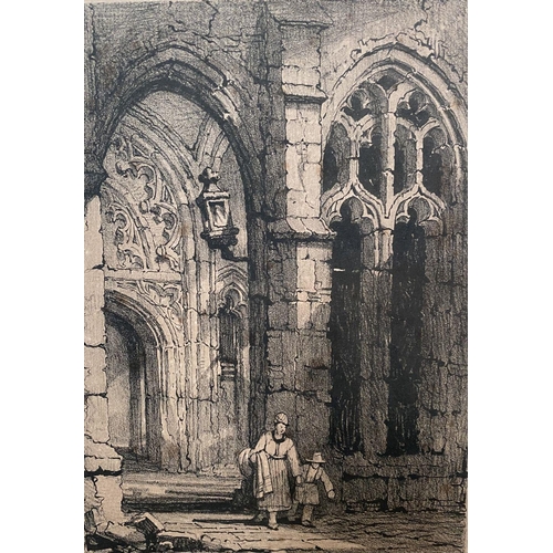 87 - SAMUEL PROUT (British, 1783–1852), “CATHEDRAL INTERIOR”, lithographic drawing on paper, mounted. Dep... 