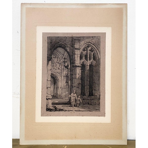 87 - SAMUEL PROUT (British, 1783–1852), “CATHEDRAL INTERIOR”, lithographic drawing on paper, mounted. Dep... 