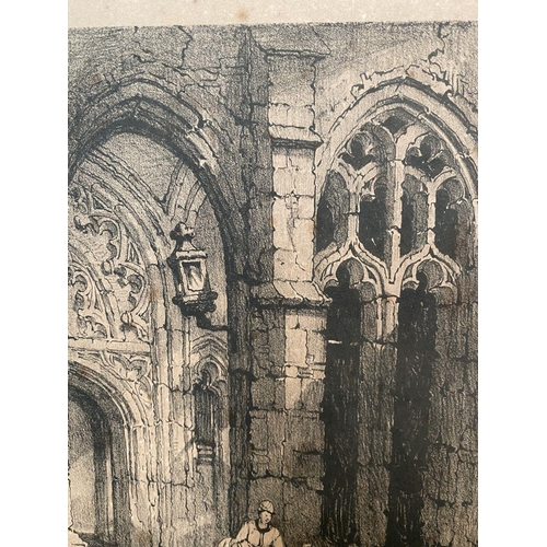 87 - SAMUEL PROUT (British, 1783–1852), “CATHEDRAL INTERIOR”, lithographic drawing on paper, mounted. Dep... 