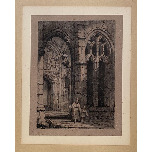 87 - SAMUEL PROUT (British, 1783–1852), “CATHEDRAL INTERIOR”, lithographic drawing on paper, mounted. Dep... 