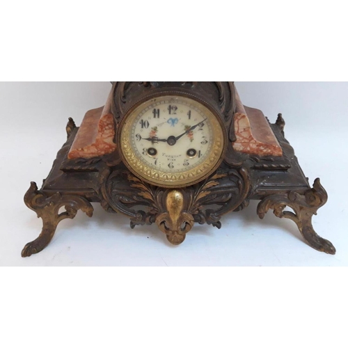 10 - A FRENCH ART NOUVEAU MANTLE CLOCK, with bronze figure of a lady possibly after Emile François Rousse... 