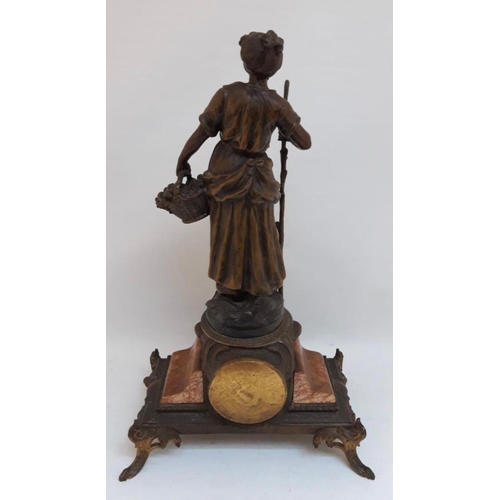 10 - A FRENCH ART NOUVEAU MANTLE CLOCK, with bronze figure of a lady possibly after Emile François Rousse... 