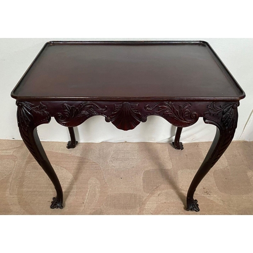 102 - AN EXCELLENT IRISH STYLE MAHOGANY SILVER TABLE, with shaped and carved frieze, including shell to ce... 