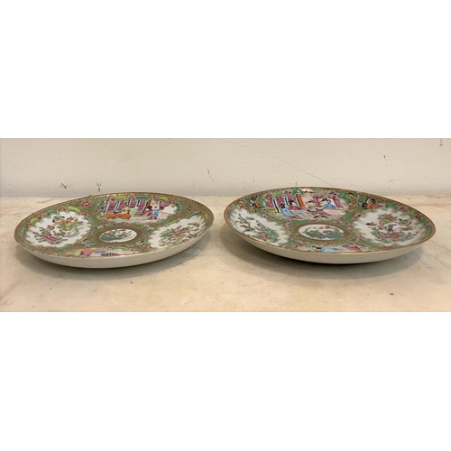 110 - A PAIR OF CANTONESE PORCELAIN FAMILLE ROSE PLATES, China, c.1920, plates are finely decorated with r... 