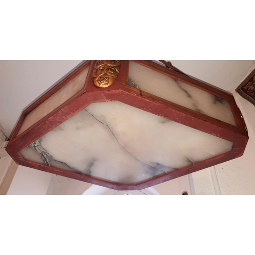 111 - AN UNUSUAL ART DECO PERIOD ALABASTER PANELLED CEILING LAMPSHADE, c.1930, alabaster within frame deco... 