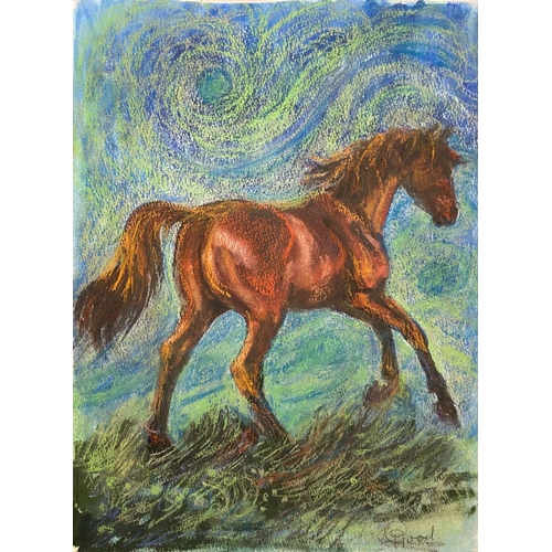 115 - PATRICIA GOOD (Irish, 20th Century), ‘HORSE IN LANDSCAPE’, pastel on wove paper, signed lower right,... 