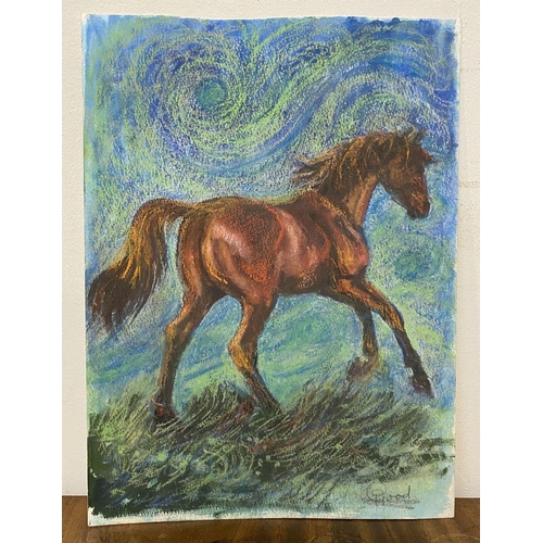 115 - PATRICIA GOOD (Irish, 20th Century), ‘HORSE IN LANDSCAPE’, pastel on wove paper, signed lower right,... 