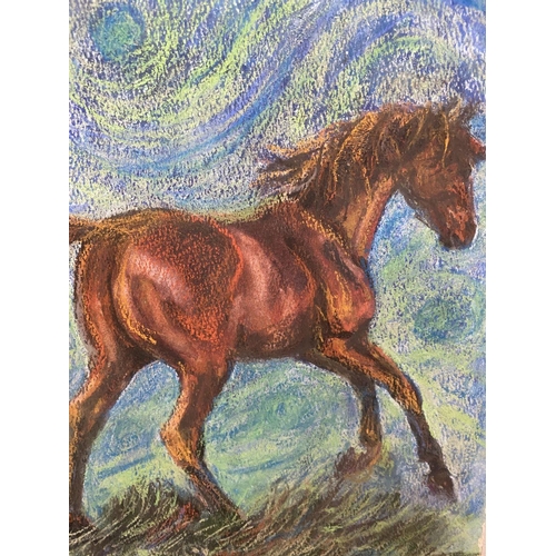 115 - PATRICIA GOOD (Irish, 20th Century), ‘HORSE IN LANDSCAPE’, pastel on wove paper, signed lower right,... 