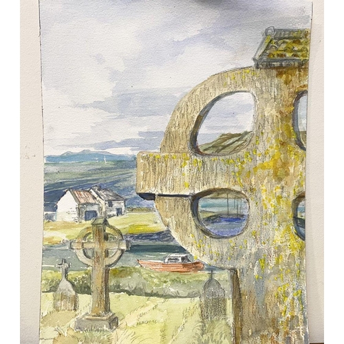 116 - PATRICIA GOOD (Irish, 20th Century), ‘CELTIC CROSSES’, mixed media on paper, along with preliminary ... 