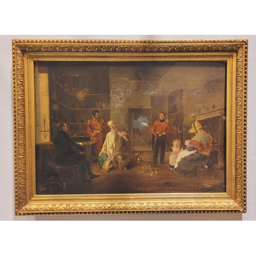 127 - E. MULLER, INTERIOR SCENE, oil on wood panel, signed lower right. Some loss to the paint as photogra... 