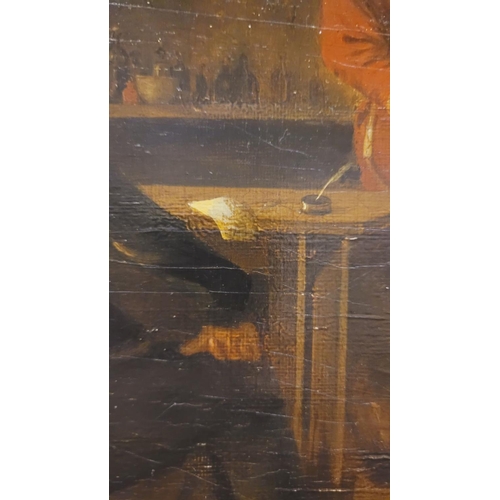 127 - E. MULLER, INTERIOR SCENE, oil on wood panel, signed lower right. Some loss to the paint as photogra... 