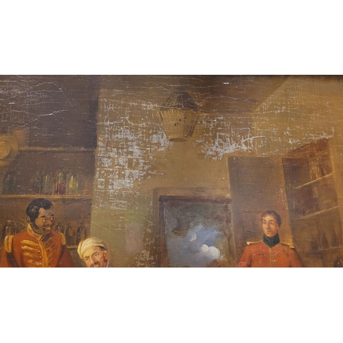 127 - E. MULLER, INTERIOR SCENE, oil on wood panel, signed lower right. Some loss to the paint as photogra... 