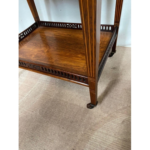 129 - AN EXCELLENT QUALITY ROSEWOOD INLAID DROP LEAF TABLE, with decorative inlay surrounding, drawer with... 