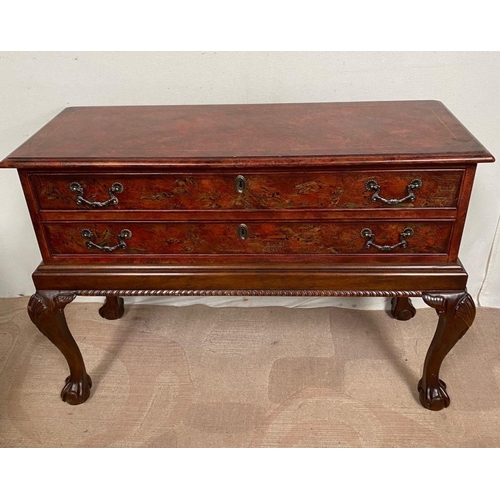 130 - A UNIQUE PAIR OF CHINOISERIE CHIPPENDALE SIDE TABLES, with two drawers finely decorated with panels ... 