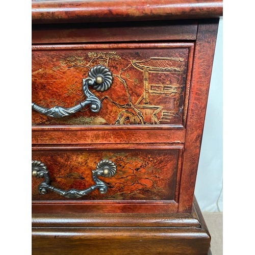 130 - A UNIQUE PAIR OF CHINOISERIE CHIPPENDALE SIDE TABLES, with two drawers finely decorated with panels ... 