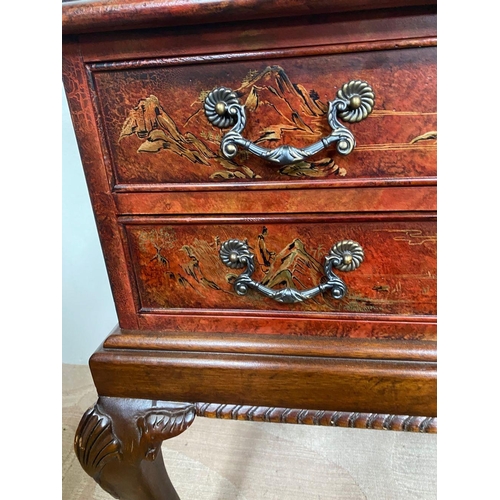 130 - A UNIQUE PAIR OF CHINOISERIE CHIPPENDALE SIDE TABLES, with two drawers finely decorated with panels ... 