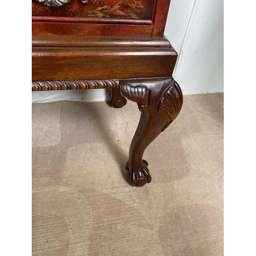 130 - A UNIQUE PAIR OF CHINOISERIE CHIPPENDALE SIDE TABLES, with two drawers finely decorated with panels ... 