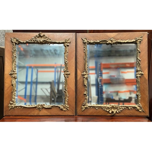 137 - A PAIR OF DECORATIVE HARDWOOD & GILTWOOD MIRRORS, of rectangular form, with bevelled glass surrounde... 