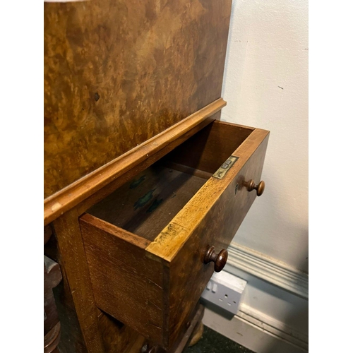 14 - A GOOD QUALITY 19TH CENTURY BURR WALNUT DAVENPORT WRITING DESK, with galleried top above shaped fron... 