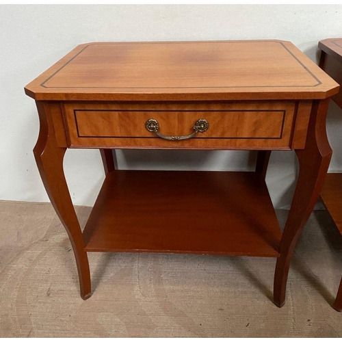 16 - A PAIR OF MAHOGANY & SATINWOOD SIDE TABLES, both finely decorated with black inlay to top and drawer... 