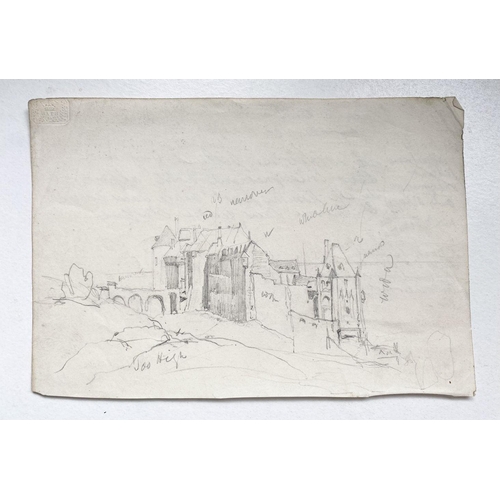 174 - SAMUEL GILLESPIE PROUT (British, 1822-1911), “DIEPPE CASTLE SKETCH”, graphite sketch on paper. Depic... 