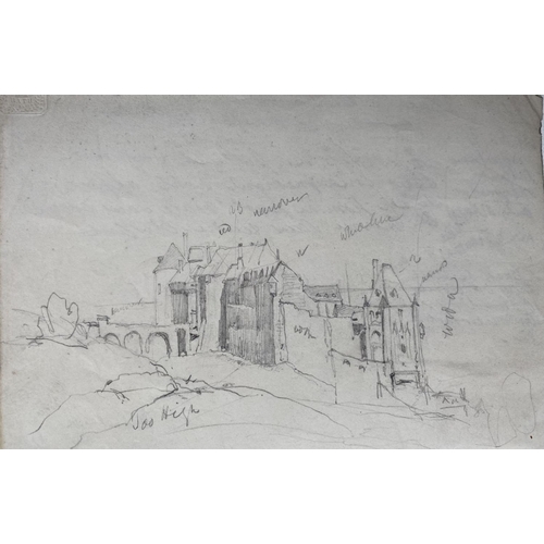 174 - SAMUEL GILLESPIE PROUT (British, 1822-1911), “DIEPPE CASTLE SKETCH”, graphite sketch on paper. Depic... 