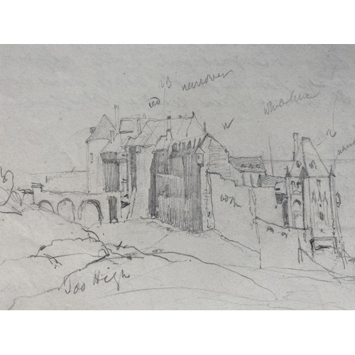 174 - SAMUEL GILLESPIE PROUT (British, 1822-1911), “DIEPPE CASTLE SKETCH”, graphite sketch on paper. Depic... 