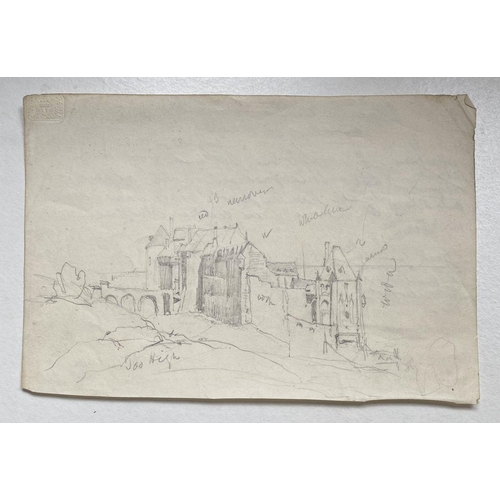 174 - SAMUEL GILLESPIE PROUT (British, 1822-1911), “DIEPPE CASTLE SKETCH”, graphite sketch on paper. Depic... 