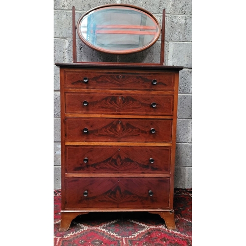 177 - A VERY GOOD QUALITY EARLY 20TH CENTURY / LATE 19TH CENTURY MAHOGANY INLAID MIRROR TOPPED CHEST OF DR... 