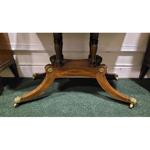 19 - A GOOD 19TH CENTURY MAHOGANY FOLD OVER CARD TABLE, with satinwood string inlaid detail to the edge &... 