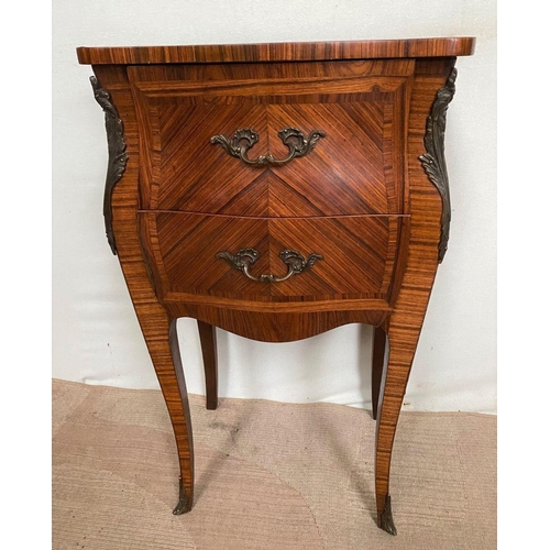 2 - AN EXCELLENT TWO DRAWER KINGWOOD INLAID SIDE CABINET, shaped top with crossbanding above two drawers... 