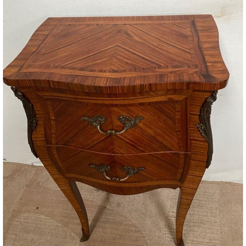 2 - AN EXCELLENT TWO DRAWER KINGWOOD INLAID SIDE CABINET, shaped top with crossbanding above two drawers... 