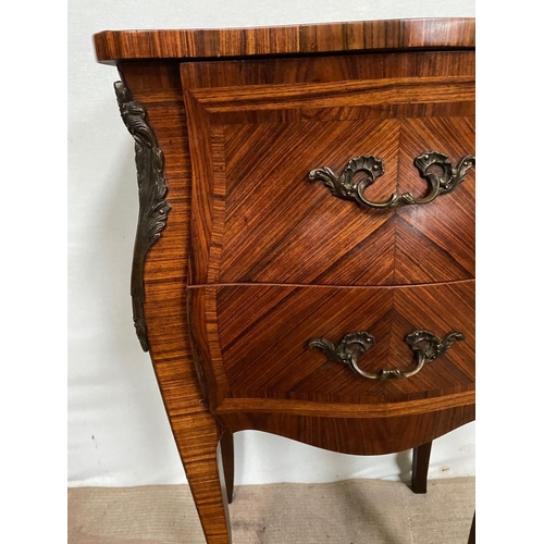 2 - AN EXCELLENT TWO DRAWER KINGWOOD INLAID SIDE CABINET, shaped top with crossbanding above two drawers... 