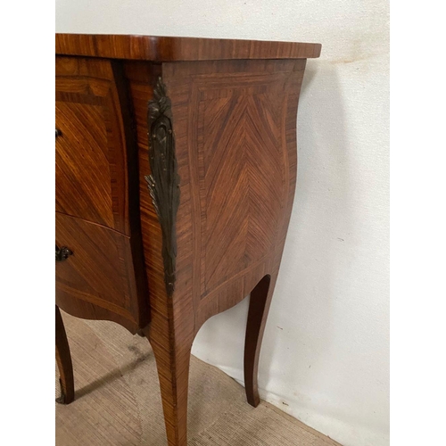 2 - AN EXCELLENT TWO DRAWER KINGWOOD INLAID SIDE CABINET, shaped top with crossbanding above two drawers... 