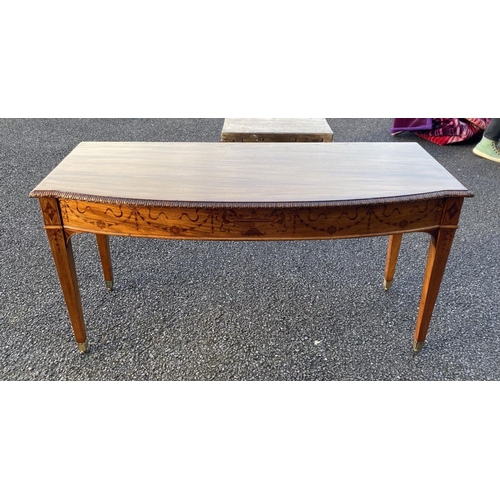 26 - A MAHOGANY AND SATINWOOD INLAID SIDE/CONSOLE TABLE, with gadrooned edge to top, wonderful inlay deta... 