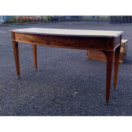 26 - A MAHOGANY AND SATINWOOD INLAID SIDE/CONSOLE TABLE, with gadrooned edge to top, wonderful inlay deta... 