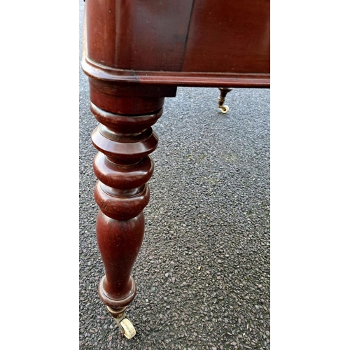 27 - A VERY GOOD QUALITY 19TH CENTURY MAHOGANY TOOLED LEATHER TOPPED WRITING DESK, the desk top with roun... 