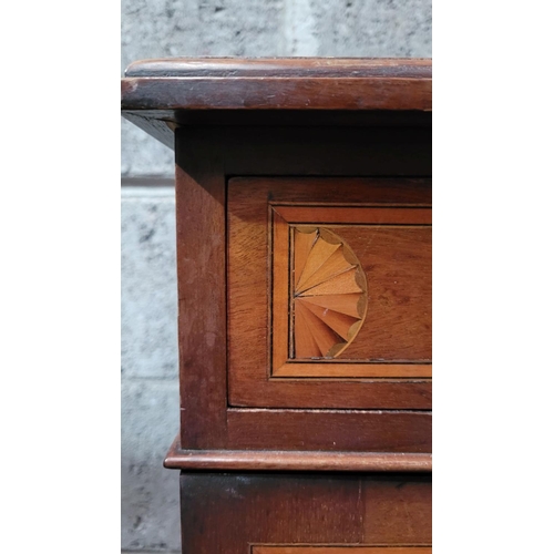 31 - A GOOD QUALITY MAHOGANY INLAID EDWARDIAN MUSIC / DISPLAY CABINET, with raised back gallery decorated... 