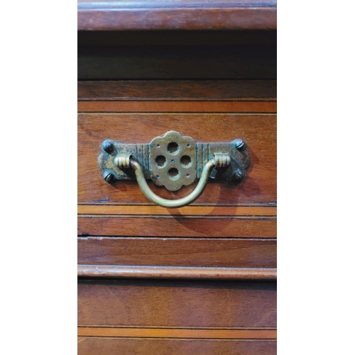 31 - A GOOD QUALITY MAHOGANY INLAID EDWARDIAN MUSIC / DISPLAY CABINET, with raised back gallery decorated... 