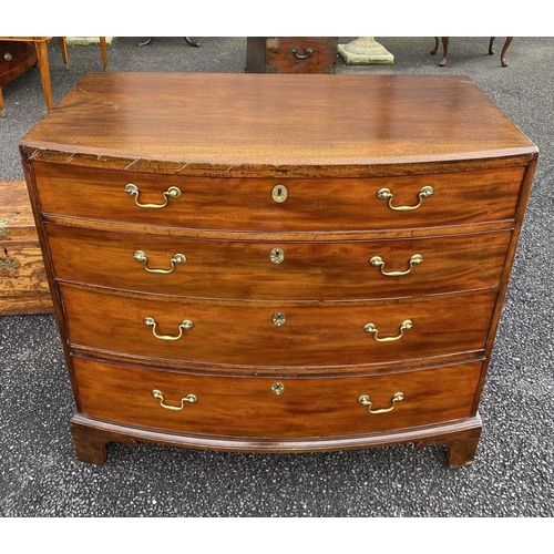 33 - AN EXCELLENT MAHOGANY BOW FRONTED FOUR DRAWER CHEST, four panelled graduated drawers with brass hand... 