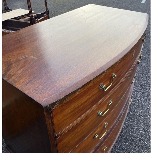 33 - AN EXCELLENT MAHOGANY BOW FRONTED FOUR DRAWER CHEST, four panelled graduated drawers with brass hand... 